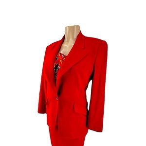 NWT EMILY Women 2PC Red Single Breasted Pleated Skirt Suit Size 14